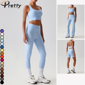 Set Olahraga Wanita Grosir 2pcs, Atasan Vest Punggung Terbuka & Legging Ribbed, Baju Yoga, Pakaian Olahraga Athleisure, Legging Pinggul - Product Image 5