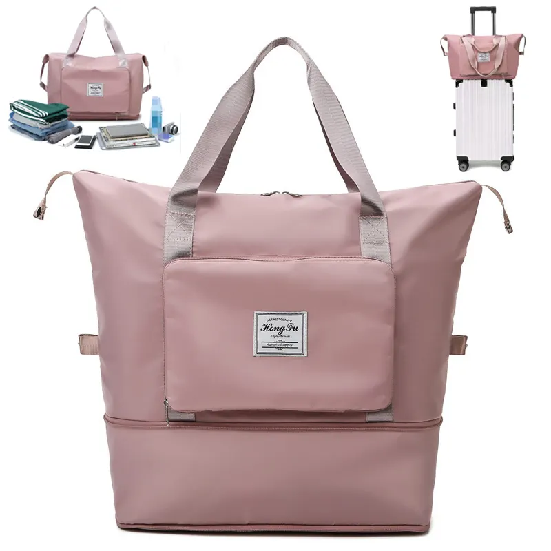 Custom Logo Large Capacity Foldable Gym Travel Bags Waterproof Luggage Tote Pink Travel Duffle Bag