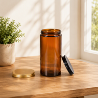 Bocaux en verre ambré en gros avec couvercles, grands et droits, pour bougies de 8 onces avec couvercles