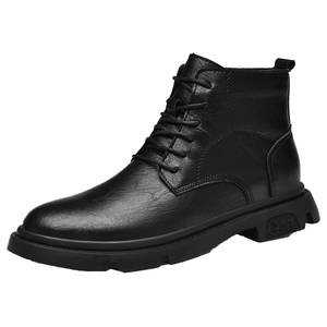 Bottes montantes respirantes en cuir de vachette pour hommes, avec talon invisible rehaussant de 8 cm/6 cm, style mocassins - Product Image 1