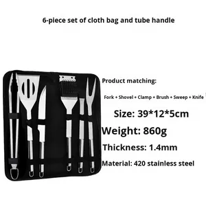 Ensemble d'outils de barbecue en acier inoxydable de 15 pièces pour le camping, vente chaude, pinces à nourriture, fourchette, usage domestique, spatule à fentes, brosse, couteau, extérieur - Product Image 3