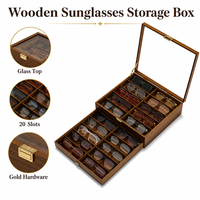 Boîte de rangement pour lunettes de soleil en bois avec dessus en verre pour 6 paires de lunettes
