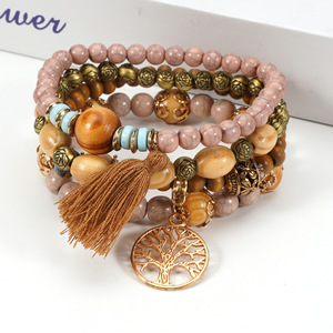 Fashion Jewelry <b>Beaded</b> <b>Bracelets</b> Set With Tassel Tree Charm Women's Gift Made In China HY-2774 - Product Image 4