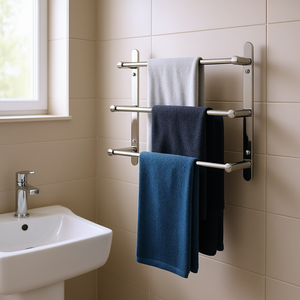 Porte-serviettes en acier inoxydable SUS304, 3 barres, poli miroir, accessoire mural pour salle de bain - Product Image 2