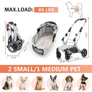<span class=keywords><strong>Poussette</strong></span> pour animaux de compagnie pour chiens et chats de petite/moyenne taille, design pliable à 4 roues, panier de rangement amovible, tapis pour animaux de compagnie, compatible avec le siège auto - Product Image 4