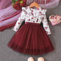 Nouvelle robe pour filles printemps-automne - Robe en coton à manches longues et à volants pour enfants, style A-line avec éléments floraux
