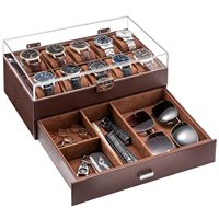Boîte à montres avec couvercle transparent en cuir PU, étui de présentation pour montres, organisateur de rangement pour bijoux, montres, bagues, boucles d'oreilles