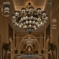 Grand lustre de mosquée arabe, lampe suspendue marocaine personnalisée en métal ajouré pour hall d'hôtel et projets de villas