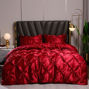 Bán Buôn Satin Lụa Pintuck Màu Đỏ Duvet Bìa Tùy Chỉnh Pinch Pleat Comforter Bộ Đồ Giường Cho Đám Cưới - Product Image 2