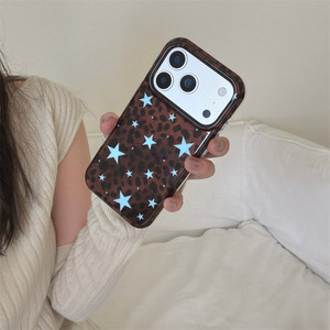 Coque de téléphone double couche imprimé léopard marron ambre et étoiles bleues, Housse tendance pour iPhone 17 Pro Max 16 15 14 - Product Image 3