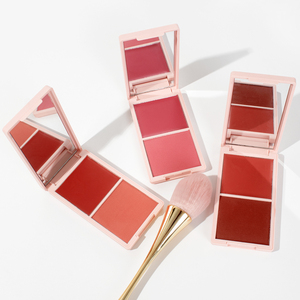2 colores Maquillaje facial Sombra de ojos Paleta de rubor Polvo prensado vegano y crema Logotipo personalizado Paleta de rubor rosa - Product Image 2