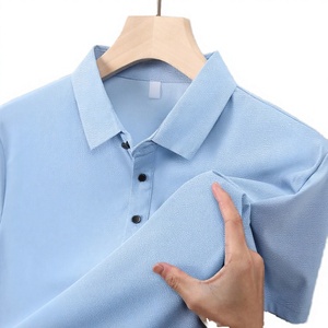 DLM067 Men's Senior Summer Breathable Knitted Waffle Lapel Business Casual <b>Half</b>-sleeved for <b>Shirt</b> - Product Image 3