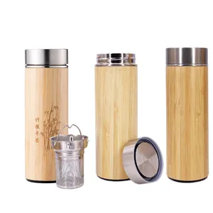 Traditional bamboo craft double wall stainless steel water bottle thermos bottle