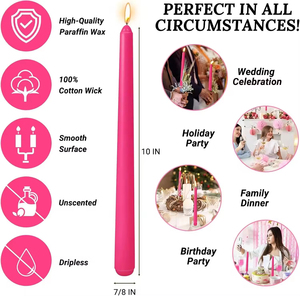Custom Unscented Long <b>Taper</b> <b>Candles</b> Hot Pink Paraffin Wax for Home Wedding & Holiday Decor for Bars & Father's Day - Product Image 2