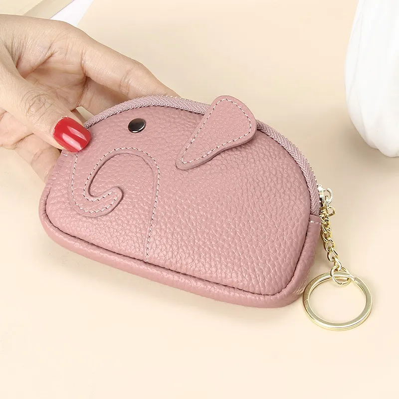 Carteras De Mujer Porte Monnaie Femme En Cuir Cute Kawaii Mini Elephant Design Real Leather Keychain Coin Purse Wallet Girls