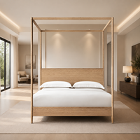 Lit à baldaquin classique moderne en chêne massif naturel, lit plateforme pour chambre principale, résidence de luxe, maison moderne