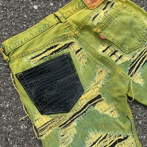 Pantalones Vaqueros Acampanados con Lavado Ácido, Diseño Personalizado OEM, Estilo Hip Hop, Desgastados, Vintage, Verdes para Hombre - Product Image 5