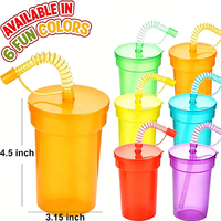 Gobelets de fête en plastique PP néon de 380 ml avec couvercle et paille spirale flexible pliable, empilables et réutilisables pour la plage et les fêtes
