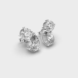 Boucles d'oreilles clous à deux pierres en diamant de laboratoire taille poire ronde, certifiées IGI, en or blanc/rose/jaune 14 carats, pour cadeaux d'anniversaire et de fête - Product Image 3