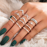 Ensemble de 12 bagues vintage empilables pour adolescentes, bijoux pour femmes, tendance, argent, étoile, lune, bague de phalange