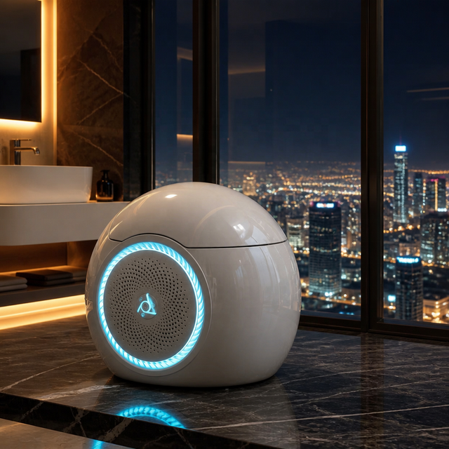 Round Shape Smart Toilet One Piece Bidet Bluetooth Speaker LED Ring Auto Flush Rimless Heated Seat Warm Water WC