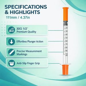 Seringue à insuline stérile 1 ml 0,5 ml pour usage vétérinaire 27G 29G 30G 31G 32G - Product Image 4