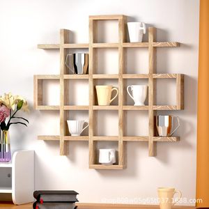 Étagère murale en bois massif à 5 niveaux, couleur naturelle, présentoir à vin, organisateur de rangement multi-compartiments - Product Image 4