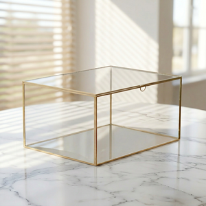 Wholesale <b>Large</b> Brass and Glass Jewelry Perfume and Cosmetics Storage Organizer <b>Box</b> with 1-5L Capacity for Women - Product Image 1