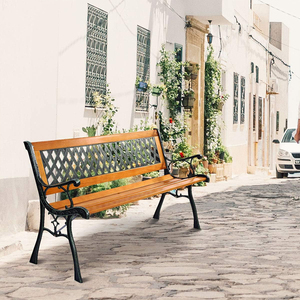 Banco de Pátio de 50'', Móvel Externo com Estrutura de Ferro Fundido e Madeira, Sofá de Varanda, Cadeira de Caminho à Prova de Intempéries - Product Image 5