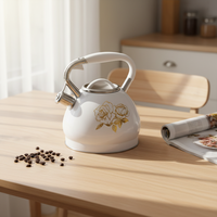 Bouilloire à thé moderne en acier inoxydable écologique avec sifflet, compatible induction, avec couvercle et sifflet en silicone pour usage domestique