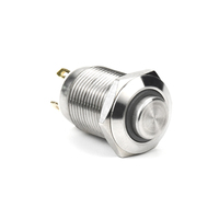 Interrupteur à bouton-poussoir métallique HUSA 12 mm - Auto-bloquant, à réinitialisation automatique, étanche IP65, 1A, 1NO, borne à broches, interrupteur électronique