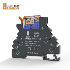 Relè Elettromagnetico Intermedio Ultra Sottile LANBOO 6mm, 5P 6A 1NO1NC, Miniatura per Guida DIN, 24VDC, 5 Poli con Zoccoli - Product Image 1