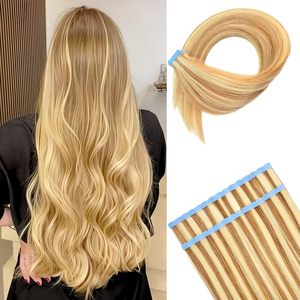 Extensiones de <span class=keywords><strong>Cabello</strong></span> Adhesivas Marrón <span class=keywords><strong>Rubio</strong></span>, <span class=keywords><strong>Cabello</strong></span> Humano Sin Costuras de 22 Pulgadas, Color Mixto P4-27 #   613 #   Extensiones de <span class=keywords><strong>Cabello</strong></span> Humano Real con Cinta Adhesiva - Product Image 1