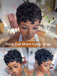 Perruque <span class=keywords><strong>Wiggins</strong></span> courte bouclée dégradée coupe pixie 8 pouces HD en dentelle complète, cheveux humains, sans colle, pré-épilée, noir naturel, légère pour femmes - Product Image 3