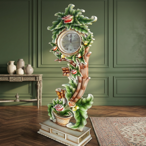Horloge de sol en teck artisanal au design moderne, mouvement à quartz et rétroéclairage pour la décoration intérieure du salon - Product Image 4