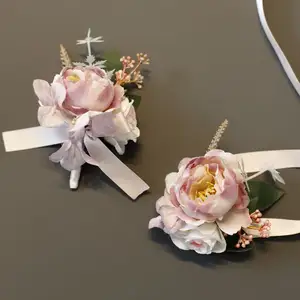 Châu Âu Hàn Quốc hoa mẫu đơn chú rể anh em đám cưới Corsage Phù Dâu chị em cổ tay nhóm hoa