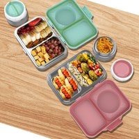 Großvolumige 304 Edelstahl-Lunchbox mit 2 Fächern, erhöhtem Deckel, Geruchsschutz, Speisenwärmung, tragbar für Kinder