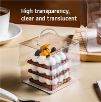 Boîte à gâteau transparente en PET, carrée, à poignée, avec plateau blanc, pour pâtisserie, boulangerie, vente en gros, emballage personnalisé pour présentation.