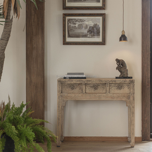 Table <span class=keywords><strong>console</strong></span> classique de luxe en <span class=keywords><strong>laque</strong></span> orange vieillie, fabriquée à la main en bois massif, avec 3 tiroirs, pour salon ou hôtel - Product Image 1