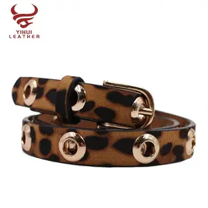 2022 new design style leopard Pu ladies belt gold metal eyelets women belts for dress