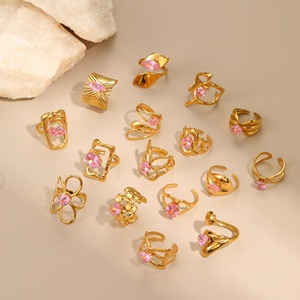 Pink Zircon <strong>Statement</strong> <strong>Rings</strong> for Wedding Geometric Gold Plated Stainless Steel Open <strong>Ring</strong> Girl Jewelry Gifts - Product Image 2