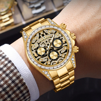 Luxuriöse Herren-Mechanikuhr aus Edelstahl 42mm Multifunktionale Montre mit Drei Hilfszifferblättern Diamant-Chronograph für Männer