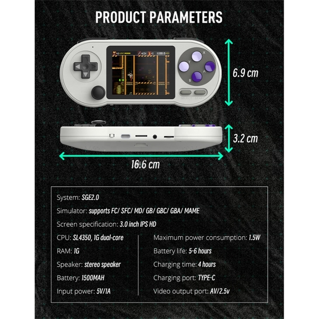 SF2000 IPS Handheld Game Console Retro Portable Gaming Player 3 Inch Screen with 6000 Games for MAME GBA Kids Puzzle Games