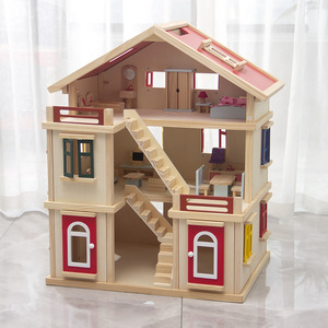 3-Story Wooden Dollhouse with Furniture & Dolls Montessori Pretend Play Toy for Kids Imaginative Role Play - Product Image 2