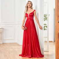 Robe de soirée rouge scintillante personnalisée, sans manches, col en V profond, coupe trapèze, longue, pour banquet, demoiselle d'honneur, invitée de mariage, vente en gros