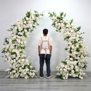 Arche de fleurs artificielles blanches, toile de fond rose pour mariage, décorations de scène, fleurs 3D pour fond de mariage - Product Image 3