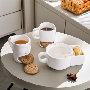<span class=keywords><strong>Cute</strong></span> 250ML Ceramic Biscuit Caneca com Side Cookie Pockets Logotipo personalizado Branco Café Chá Leite Sobremesa Cup para Brindes Promocionais - Product Image 2