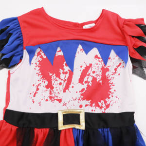 Disfraz de Pirata Sangriento para Niñas, Vestido Desgarrado Rojo y Azul con Estampado de Salpicaduras de Sangre - Product Image 3