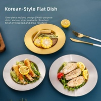 Assiette à légumes et à collations de style coréen en acier inoxydable 201, durable, résistante au lave-vaisselle, à bords plats, avec bords en forme de chapeau de paille, pour toutes les occasions