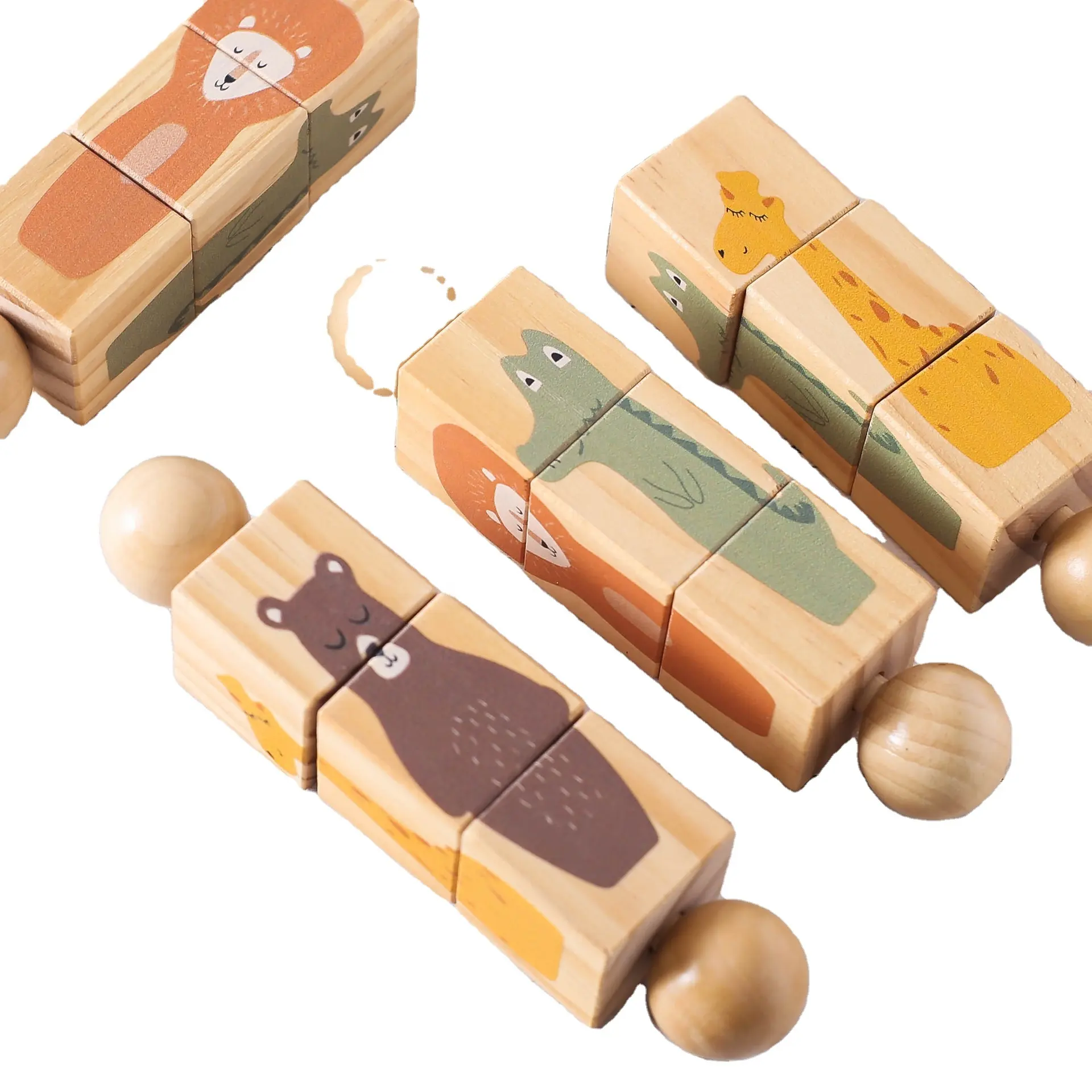 मोंटेसरी बच्चों के लिए लकड़ी 3 डी पहेली जिगसॉ खिलौने कार्टून पशु लकड़ी के टीइथिंग रंगीन खिलौने